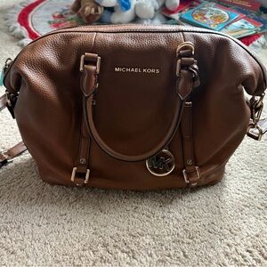 Michael Kors Bedford Legacy Brown Pebbled Leather  Convertible Satchel Bag